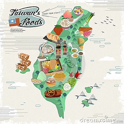 Taiwan snacks map Vector Illustration