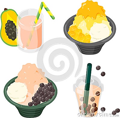 The icons of delicious Taiwanese sweets Vector Illustration