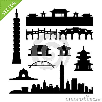 Taipei landmark silhouettes vector Vector Illustration