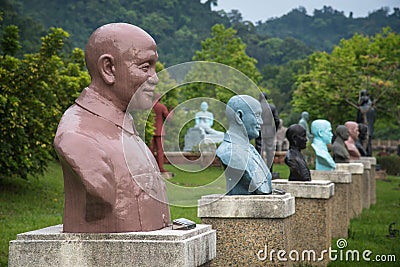 Taiwan Travel Architecture Image:Cihu Memorial Sculpture Park. More than 100 bronze statues of Chiang Kai-shek Chiang Chung-cheng Editorial Stock Photo