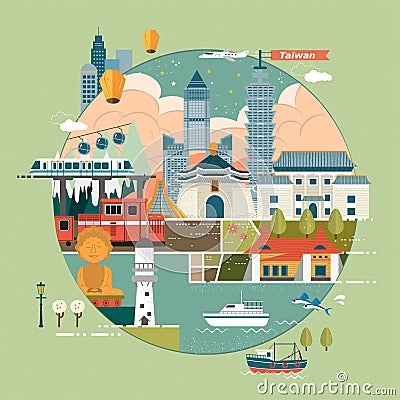 Taiwan travel concept Cartoon Illustration