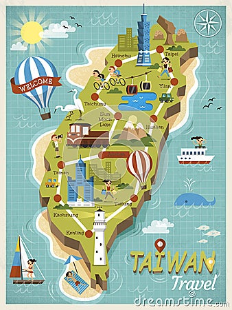 Taiwan travel concept map Vector Illustration