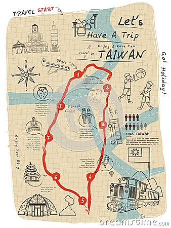 Taiwan travel map Vector Illustration