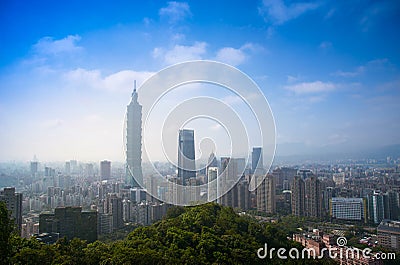 Taiwan Travel Nature Image : The Whole View of Taipei 101 skyscraper Editorial Stock Photo