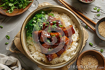 Taiwanese braised pork rice with green onion Stock Photo