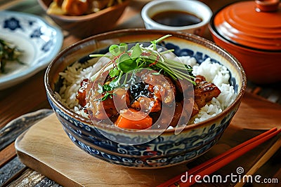 Taiwanese braised pork rice with green onion Stock Photo