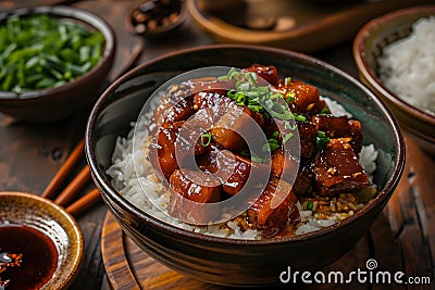 Taiwanese braised pork rice with green onion Stock Photo