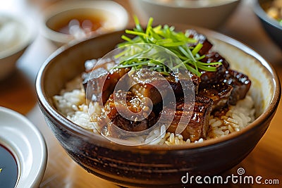 Taiwanese braised pork rice with green onion Stock Photo