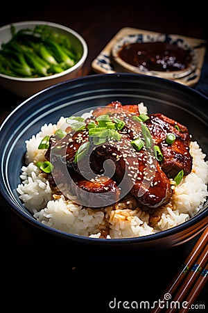 Taiwanese braised pork rice with green onion Stock Photo