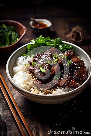 Taiwanese braised pork rice with green onion Stock Photo