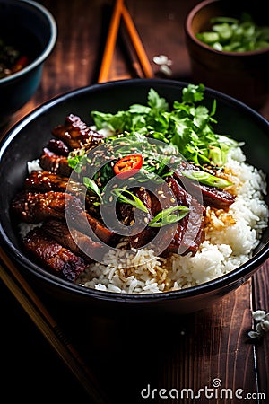 Taiwanese braised pork rice with green onion Stock Photo