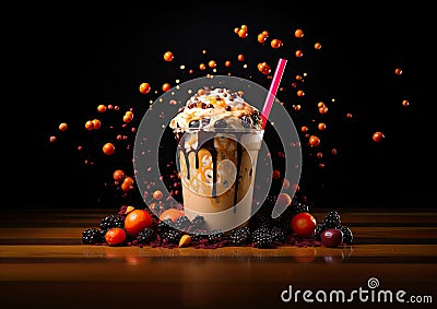 Taiwanese Bubble Tea with fresh fruit and berries Stock Photo