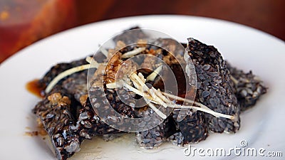 Taiwanese food, goose blood sticky rice sausage with ginger dish Stock Photo