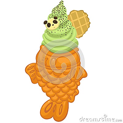 Taiyaki ice cream. Matcha ice cream isolated on a white background. Vector graphics Stock Photo