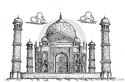 Taj Mahal Agra India hand drawn illustration Vector Illustration