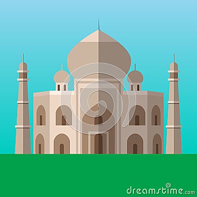 Taj Mahal in Agra, India vector illustration. Flat style icon. Vector Illustration