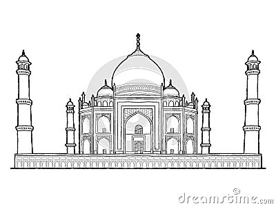 Taj Mahal, Agra, Uttar Pradesh, India: Landmark Vector Illustration Hand Drawn Cartoon Art Vector Illustration