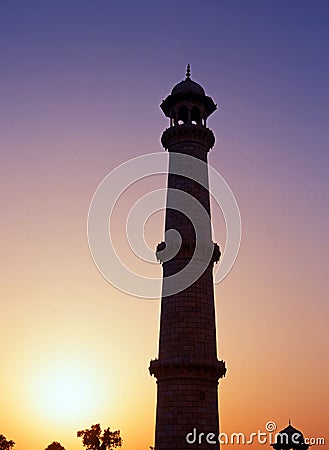 Taj Mahal corner turret at sunset, India. Stock Photo