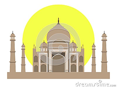 Taj Mahal flat style. Ancient Palace in India on white background. Vector Illustration