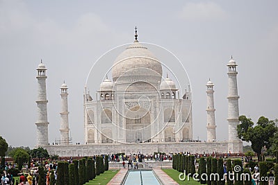 Taj Mahal full view during day time in Agra India, The Taj among 7 Wonders of the World view Editorial Stock Photo