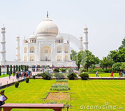 Taj Mahal full view during day time in Agra India, The Taj among 7 Wonders of the World view Editorial Stock Photo