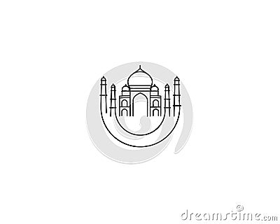 Taj Mahal Hand Drawn, India Agra Vector Illustration