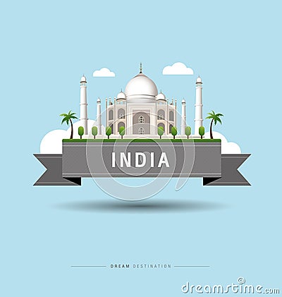 Taj Mahal, India, travel, Landmark Vector Illustration