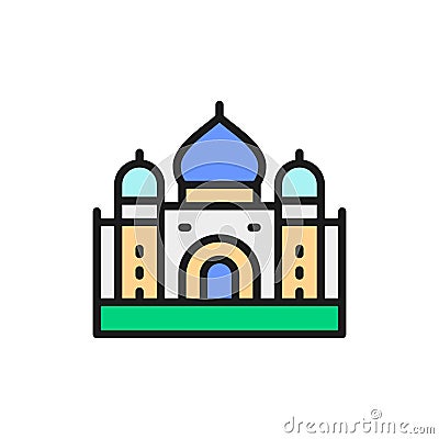Taj Mahal, landmark of Agra, India flat color line icon. Vector Illustration