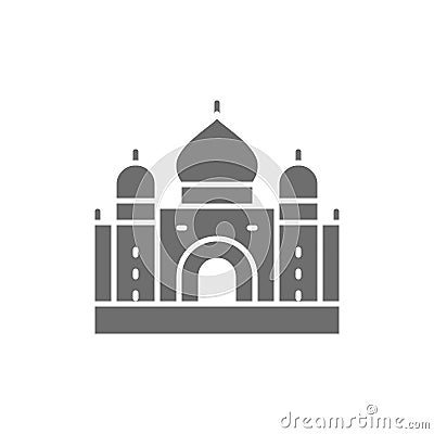 Taj Mahal, landmark of Agra, India grey icon. Vector Illustration