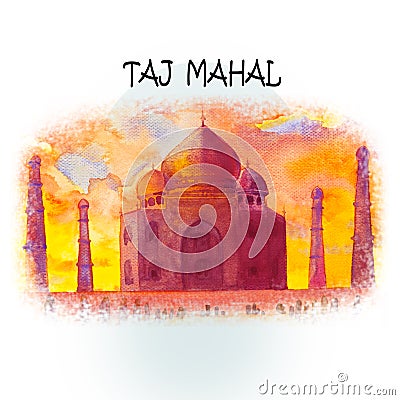 Taj Mahal the main tourist attraction in Agra, India. Cartoon Illustration