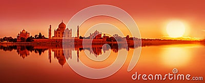 Taj Mahal during sunset in Agra, India Stock Photo