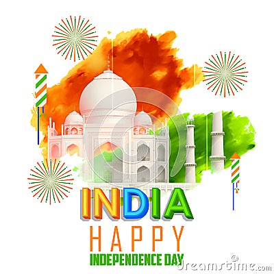 Taj Mahal with Tricolor India grunge Vector Illustration