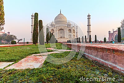 Taj Mahal view from the pool, India, Agra Stock Photo