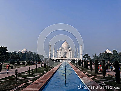 Taj Mahal was built by Mughal emperor Shah Jahan as a mausoleum for his beloved wife Mumtaz. Editorial Stock Photo