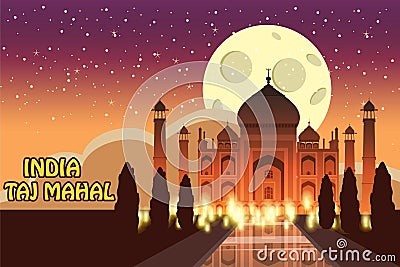 The Taj Mahal. White marble mausoleum on the south bank of the Yamuna river in the Indian city of Agra, Uttar Pradesh Vector Illustration