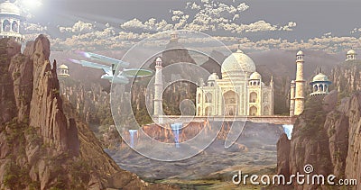 Taj Mahal the wonder of wolrd in future with spaceship matte paiting Stock Photo