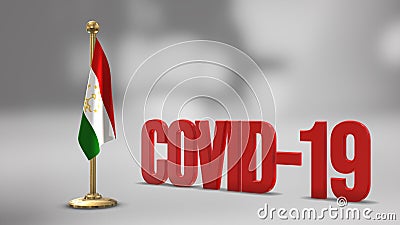 Tajikistan realistic 3D flag and Covid-19 illustration. Cartoon Illustration