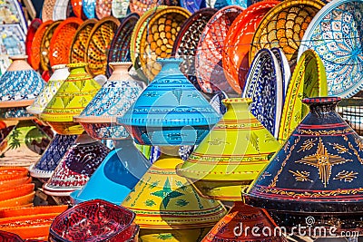 Tajines in the market, Marrakesh,Morocco Stock Photo