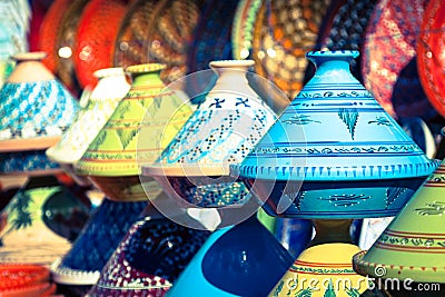 Tajines in the market, Marrakesh,Morocco Stock Photo