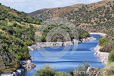 Tajo river near The village of AlcÃ¡ntara Stock Photo