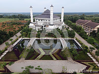 Tajug Gede Cilodong Mosque panorama view Largest Mosque in Purwakarta. Ramadan and Eid Concept and noise cloud when sunset or Editorial Stock Photo