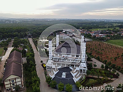 Tajug Gede Cilodong Mosque panorama view Largest Mosque in Purwakarta. Ramadan and Eid Concept and noise cloud when sunset or Editorial Stock Photo