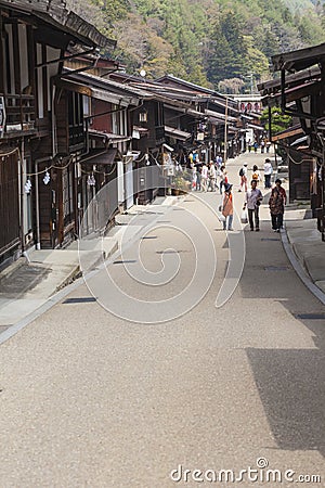 TAKAYAMA, JAPAN - MAY 03: Unidentified people at Sannomachi Street, the old town area which has museums and old private houses, s Editorial Stock Photo