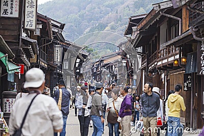 TAKAYAMA, JAPAN - MAY 03: Unidentified people at Sannomachi Street, the old town area which has museums and old private houses, s Editorial Stock Photo