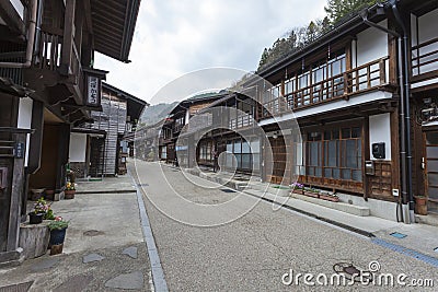TAKAYAMA, JAPAN - MAY 03: Unidentified people at Sannomachi Street, the old town area which has museums and old private houses, s Editorial Stock Photo