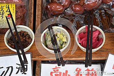 Takayama Jinya-mae morning market, Japan Editorial Stock Photo