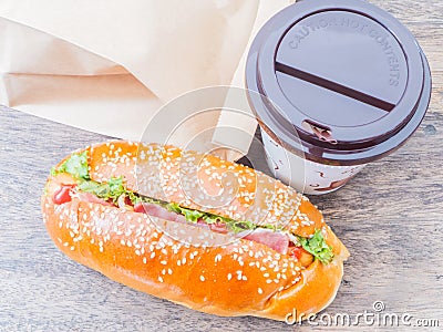 Take away coffee cup and hot dog Stock Photo