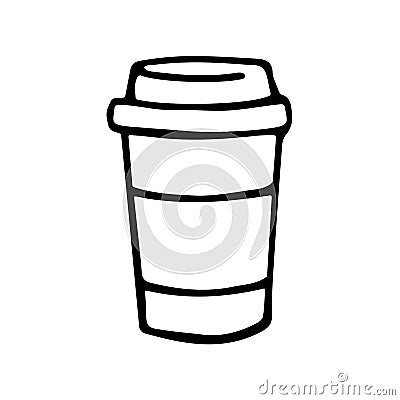 Take away coffee cup icon in doodle style. Vector sign coffee to go. Disposable plastic cup, fast food Vector Illustration
