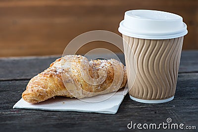 Take away coffee and fresh croissant Stock Photo