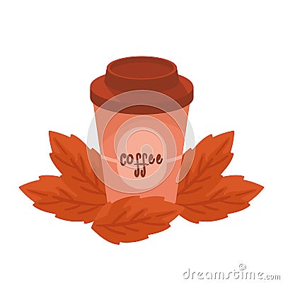 take away coffeee with autumn leafs Vector Illustration